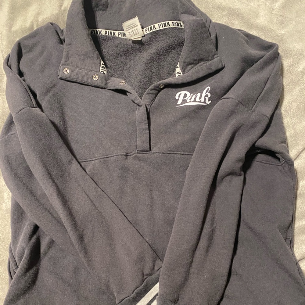 Grey PINK brand half button pull over